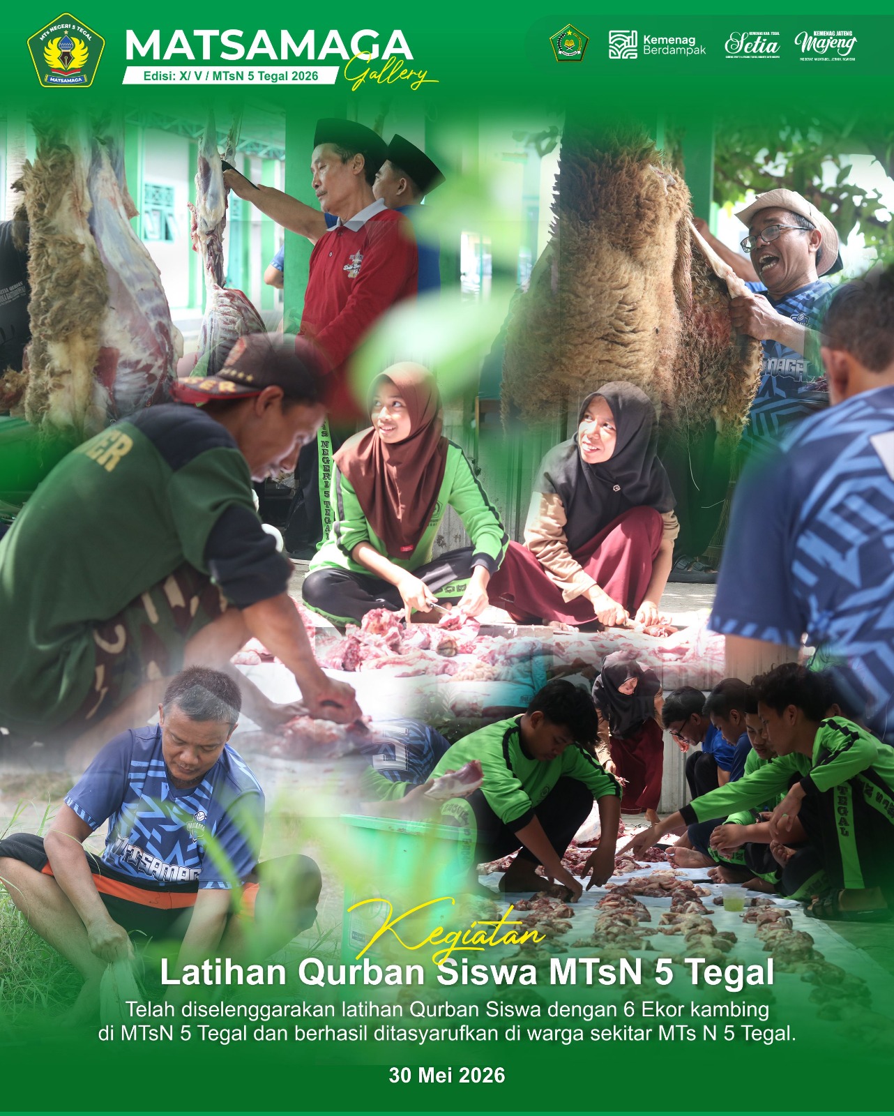 MTsN 5 Tegal Gelar Praktik Latihan Kurban, Enam Kambing Ditasyarufkan kepada Warga dan Siswa