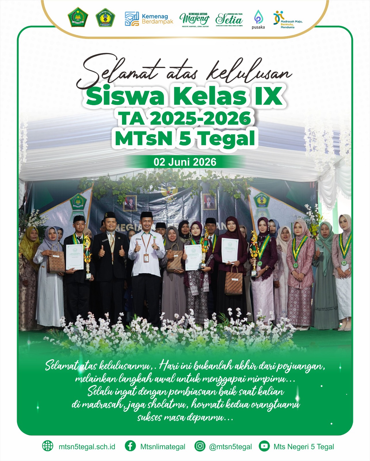 Pendidikan Karakter & Haflah Akhirussanah MTsN 5 Tegal Berlangsung Khidmat, Padukan Tradisi Nusantara dan Nilai Qurani
