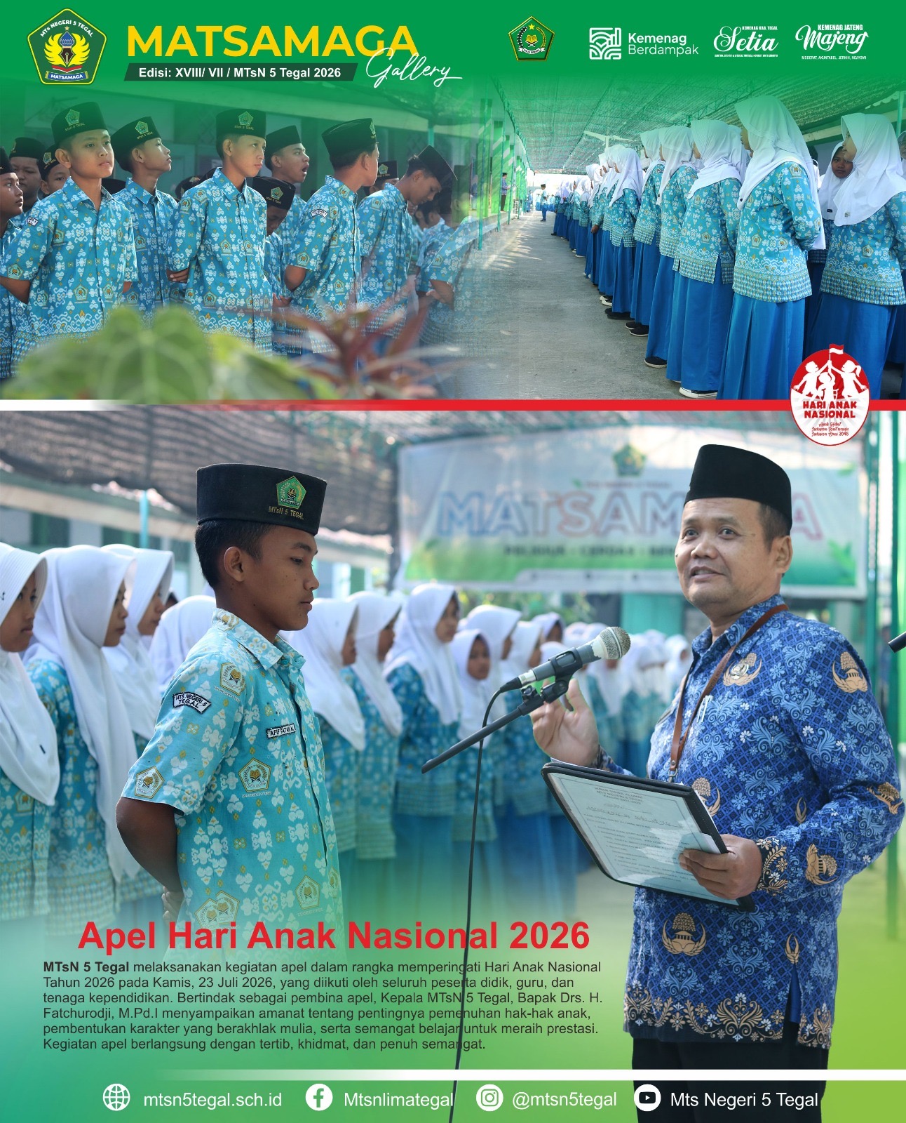 MTsN 5 Tegal Gelar Apel Hari Anak Nasional, Teguhkan Komitmen Wujudkan Madrasah Ramah Anak