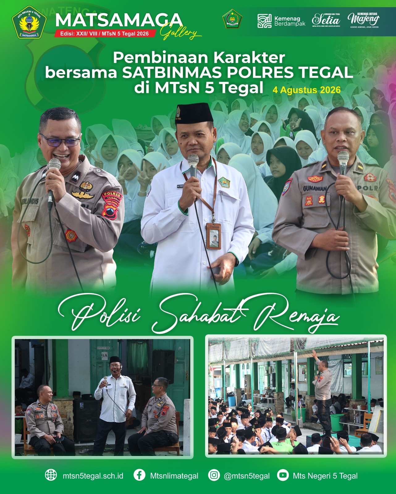 Cegah Kenakalan Remaja, SATBINMAS Polres Tegal Berikan Pembinaan Karakter di MTsN 5 Tegal