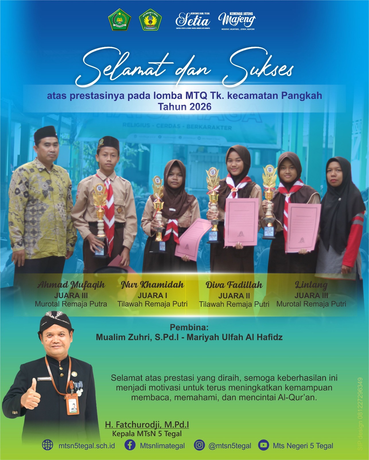 Generasi Qur’ani Berprestasi, Siswa MTsN 5 Tegal Raih Empat Juara MTQ