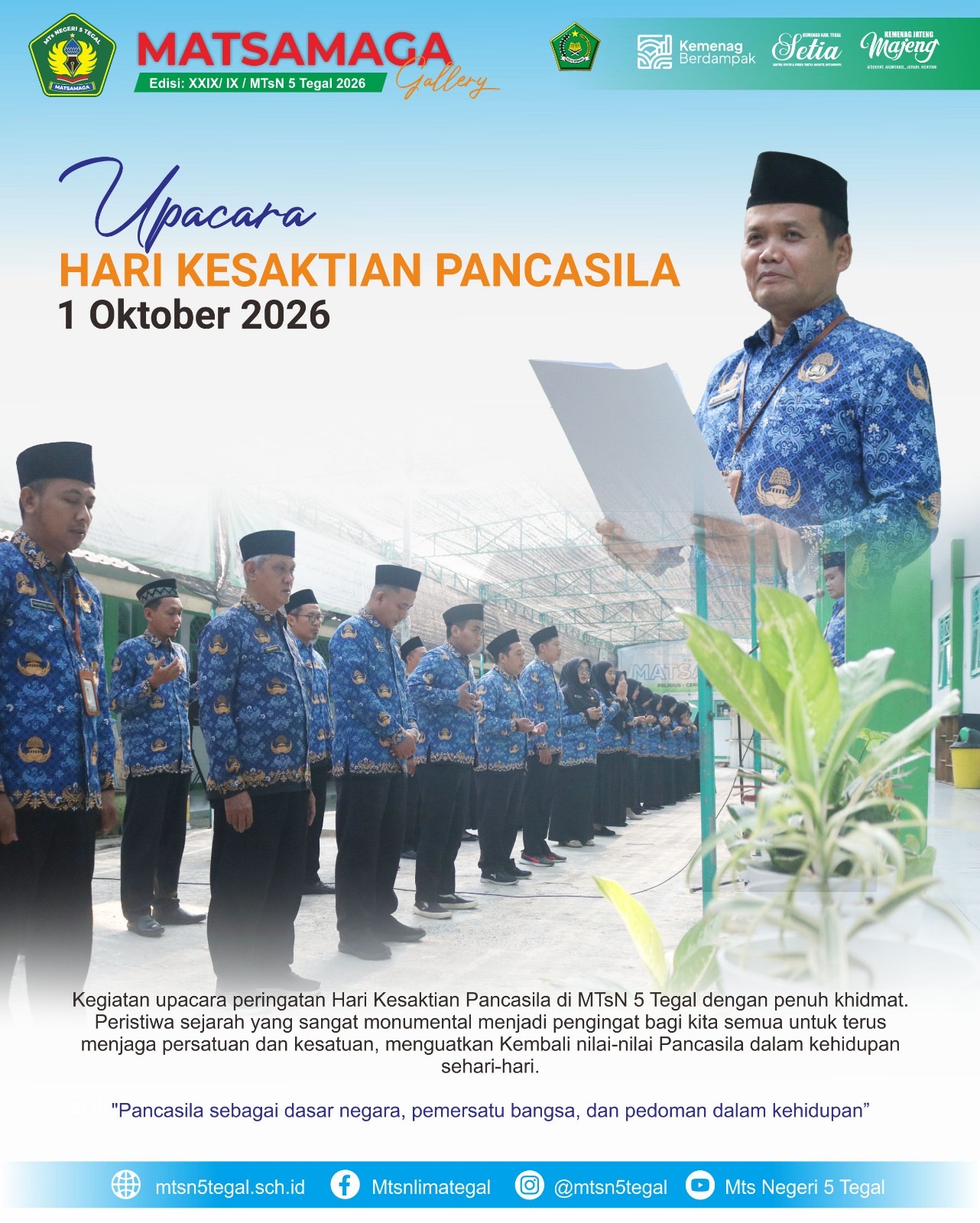 Peringati Hari Kesaktian Pancasila, MTsN 5 Tegal Perkuat Semangat Persatuan dan Kebersamaan